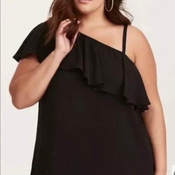 torrid Tops - 🌈Torrid one shoulder ruffle black Georgette blouse, size 2